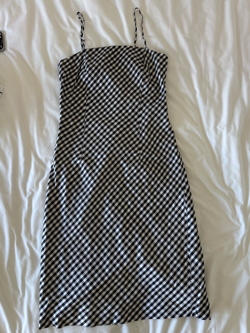 Ann Taylor Black and White Gingham Midi Slip Dress